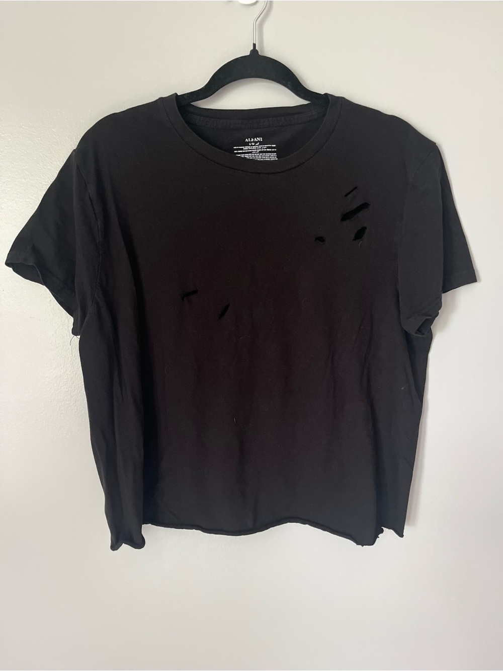 Alfani Black Distressed Raw Hem T-Shirt 100% Cotton Size Large